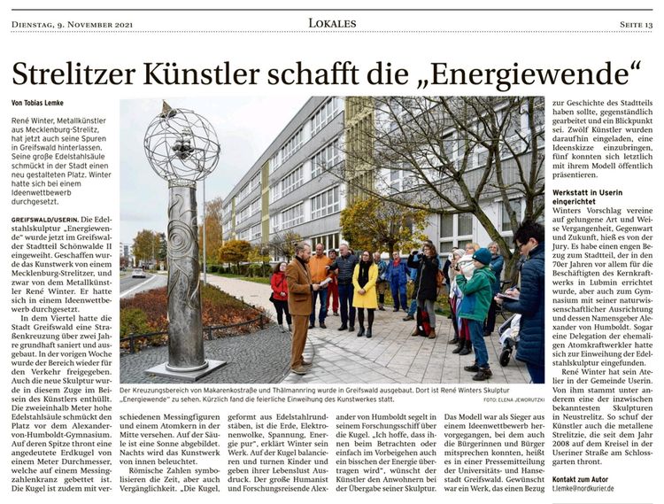 Artikel in Strelitzer Zeitung 9. November 2021